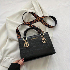 Crocodile Pattern Handbag Wide Strap Crossbody Bag Top Handle Satchel Purse