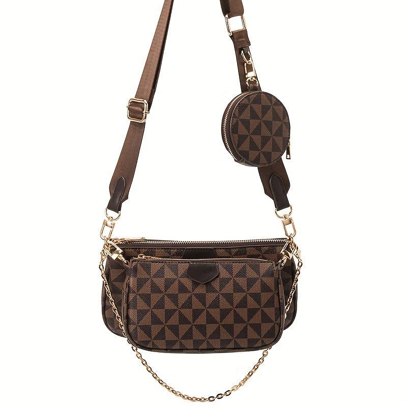 Geometric Pattern Crossbody Bag with Coin Purse for Women