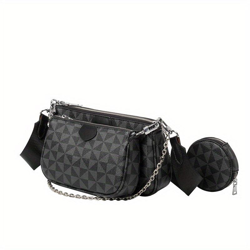 Geometric Pattern Crossbody Bag with Coin Purse for Women
