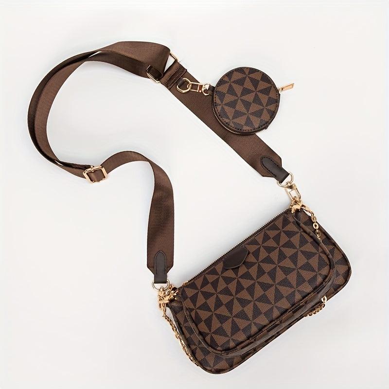Geometric Pattern Crossbody Bag with Coin Purse for Women