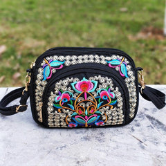 Women's Embroidered Canvas Coin Purse Mobile Phone Bag
