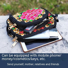 Women's Embroidered Canvas Coin Purse Mobile Phone Bag