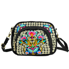 Women's Embroidered Canvas Coin Purse Mobile Phone Bag