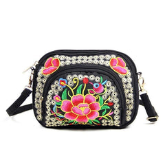 Women's Embroidered Canvas Coin Purse Mobile Phone Bag