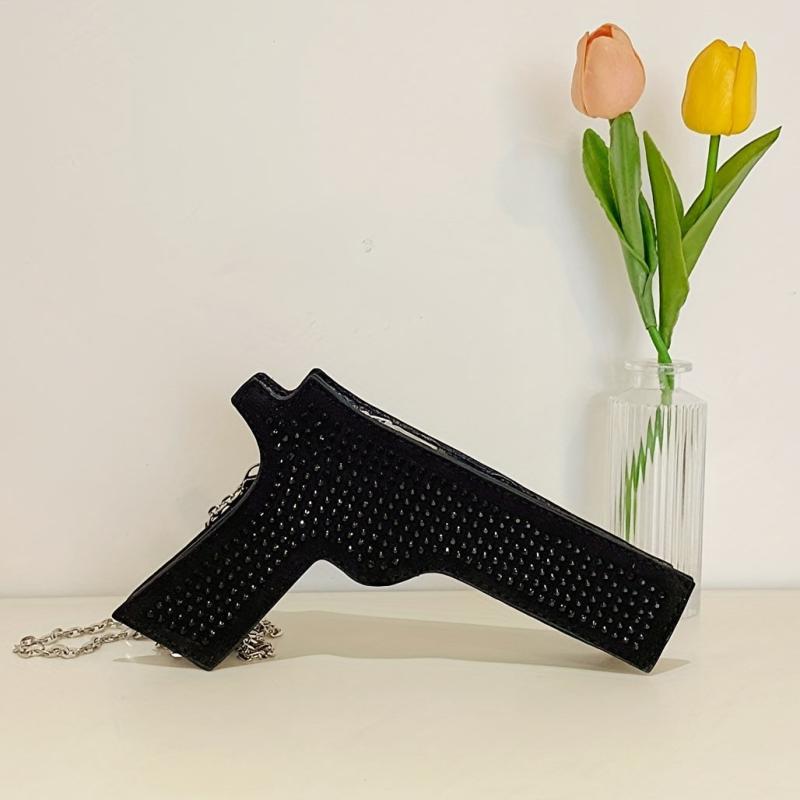 Gun Shape Rhinestone Chain Bag Niche Glitter Purse