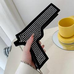 Gun Shape Rhinestone Chain Bag Niche Glitter Purse