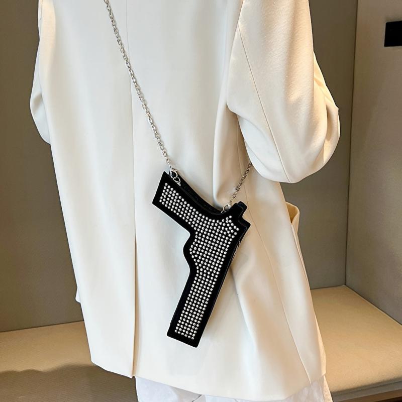 Gun Shape Rhinestone Chain Bag Niche Glitter Purse