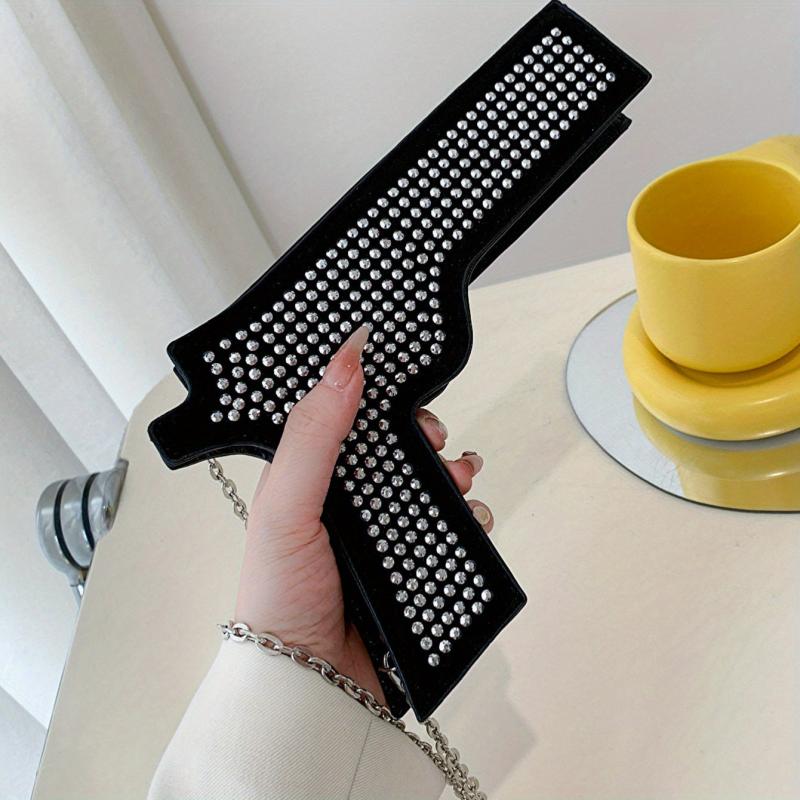 Gun Shape Rhinestone Chain Bag Niche Glitter Purse
