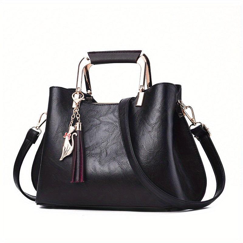 Retro Style Crossbody Bag Tassel Decor Handbags Double Handle Purse
