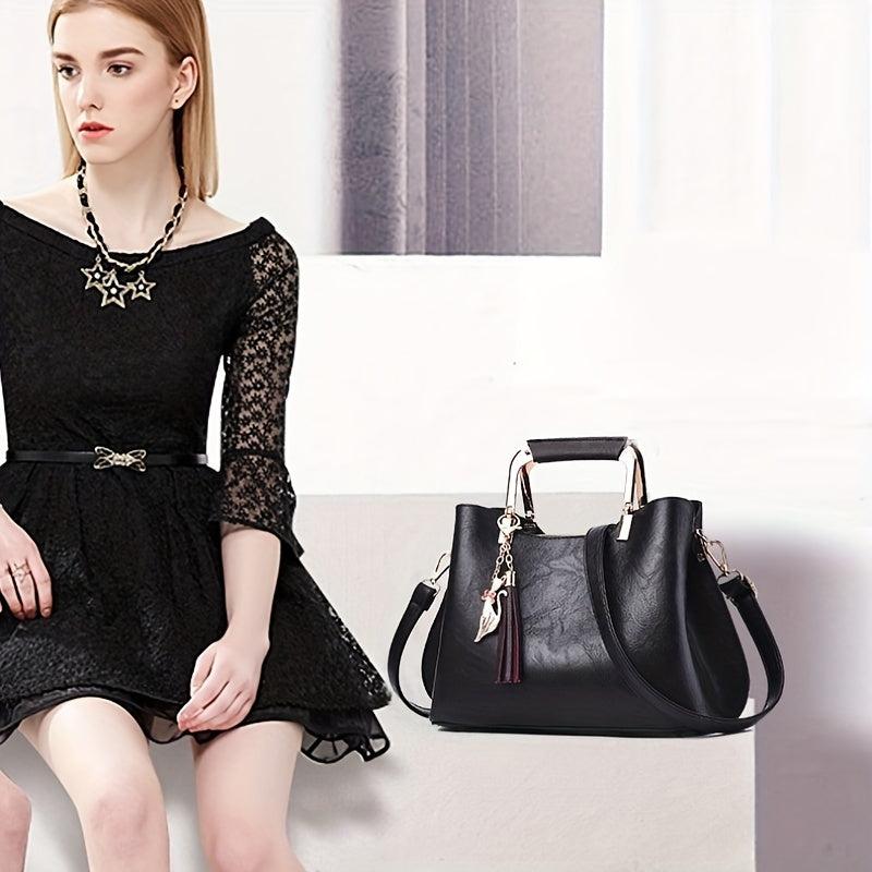 Retro Style Crossbody Bag Tassel Decor Handbags Double Handle Purse
