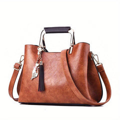 Retro Style Crossbody Bag Tassel Decor Handbags Double Handle Purse