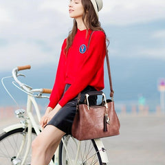 Retro Style Crossbody Bag Tassel Decor Handbags Double Handle Purse