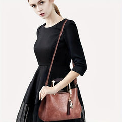 Retro Style Crossbody Bag Tassel Decor Handbags Double Handle Purse