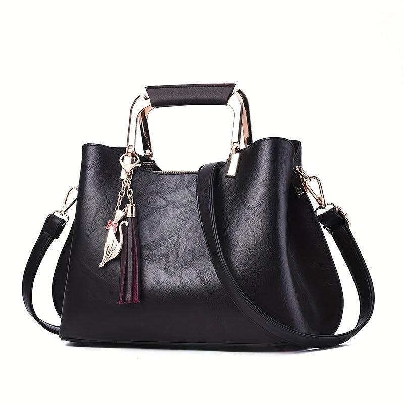 Retro Style Crossbody Bag Tassel Decor Handbags Double Handle Purse