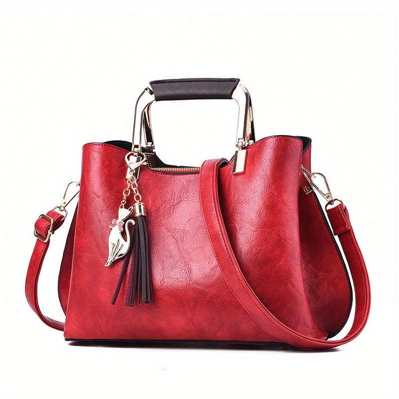 Retro Style Crossbody Bag Tassel Decor Handbags Double Handle Purse
