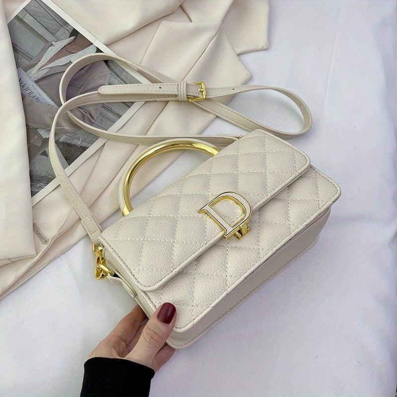 Quilted Crossbody Bag Flap Square Purse Top Handle Solid Shoulder Purse