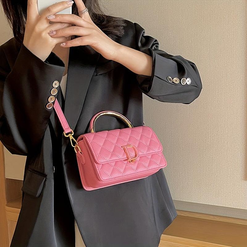 Quilted Crossbody Bag Flap Square Purse Top Handle Solid Shoulder Purse