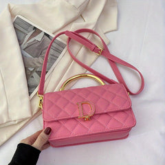 Quilted Crossbody Bag Flap Square Purse Top Handle Solid Shoulder Purse