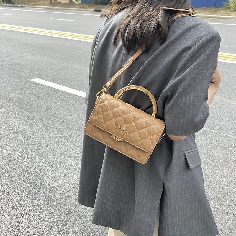 Quilted Crossbody Bag Flap Square Purse Top Handle Solid Shoulder Purse