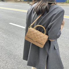 Quilted Crossbody Bag Flap Square Purse Top Handle Solid Shoulder Purse