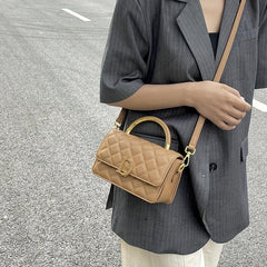 Quilted Crossbody Bag Flap Square Purse Top Handle Solid Shoulder Purse
