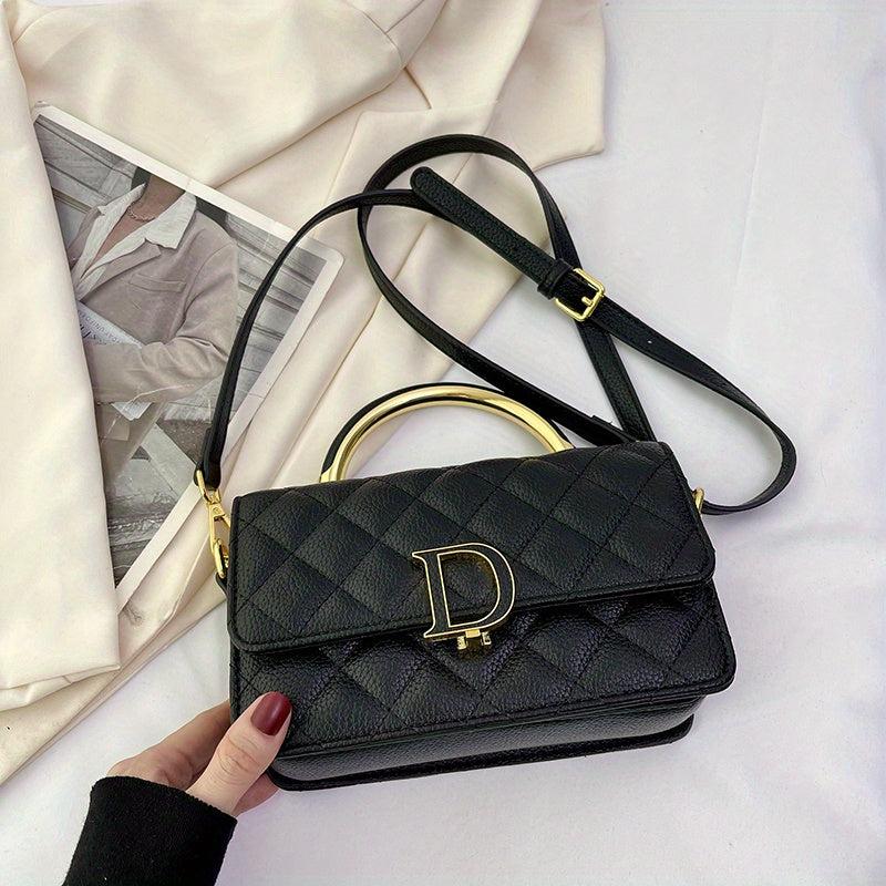 Quilted Crossbody Bag Flap Square Purse Top Handle Solid Shoulder Purse