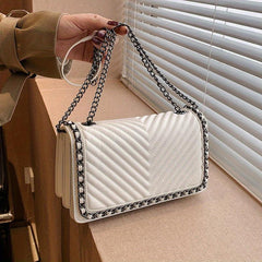 Metal Chain Crossbody Clutch Bag PU Leather Handbag
