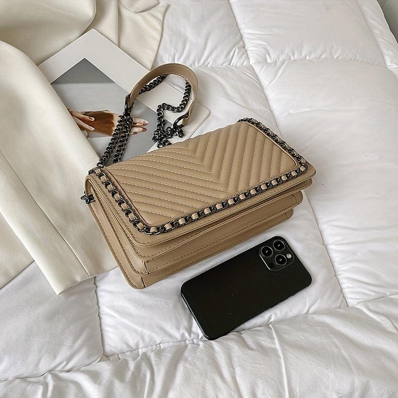 Metal Chain Crossbody Clutch Bag PU Leather Handbag