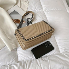 Metal Chain Crossbody Clutch Bag PU Leather Handbag