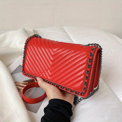 Metal Chain Crossbody Clutch Bag PU Leather Handbag