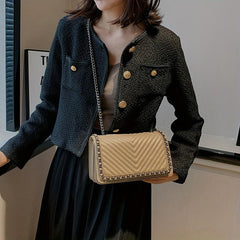 Metal Chain Crossbody Clutch Bag PU Leather Handbag