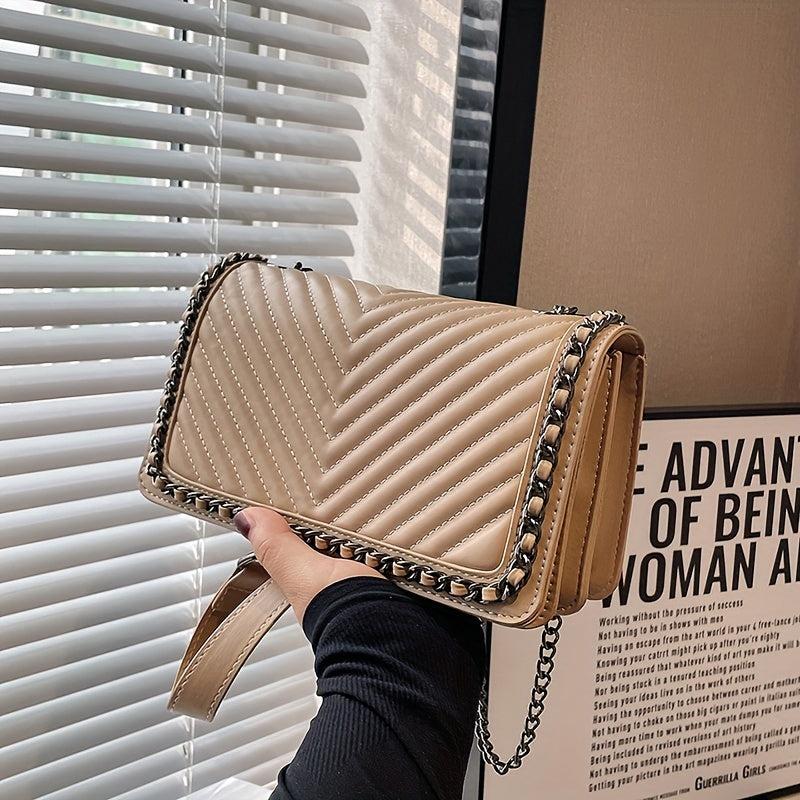 Metal Chain Crossbody Clutch Bag PU Leather Handbag