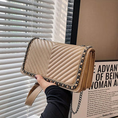 Metal Chain Crossbody Clutch Bag PU Leather Handbag