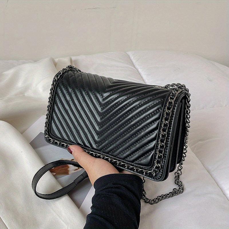 Metal Chain Crossbody Clutch Bag PU Leather Handbag