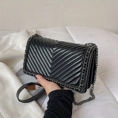 Metal Chain Crossbody Clutch Bag PU Leather Handbag
