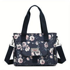 Flower Pattern Tote Bag Nylon Crossbody Bag Large Capacity
