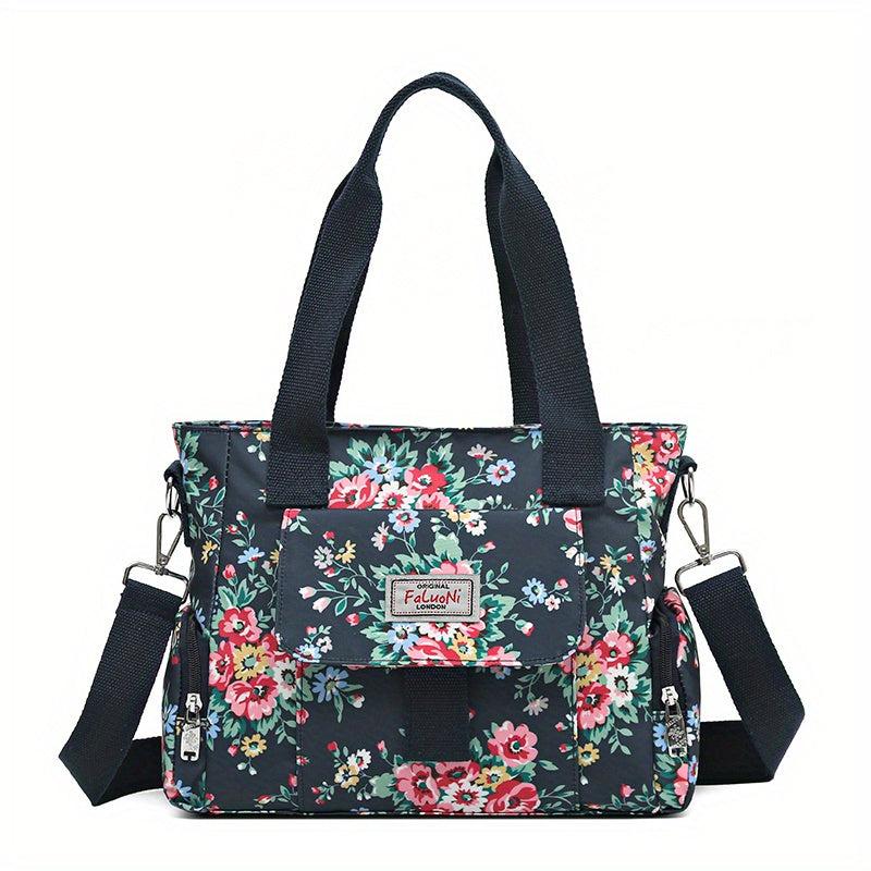 Flower Pattern Tote Bag Nylon Crossbody Bag Large Capacity
