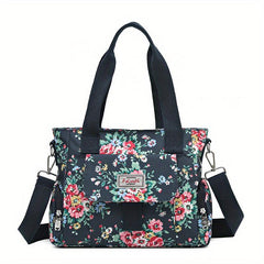 Flower Pattern Tote Bag Nylon Crossbody Bag Large Capacity
