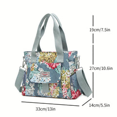 Flower Pattern Tote Bag Nylon Crossbody Bag Large Capacity