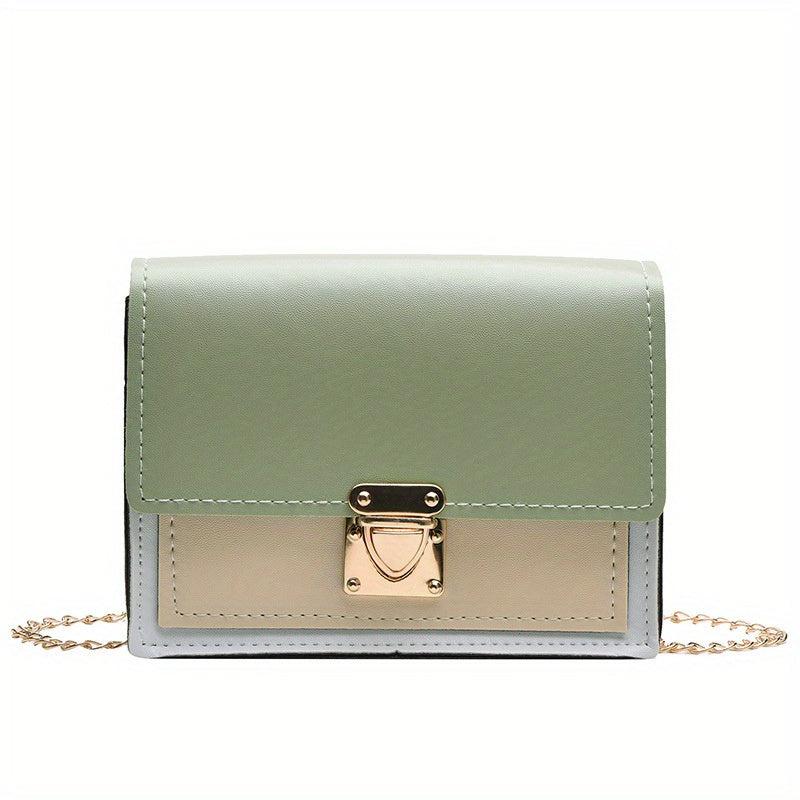 Mini Contrast Crossbody Bag Chain Shoulder Bag Faux Leather Square Purses