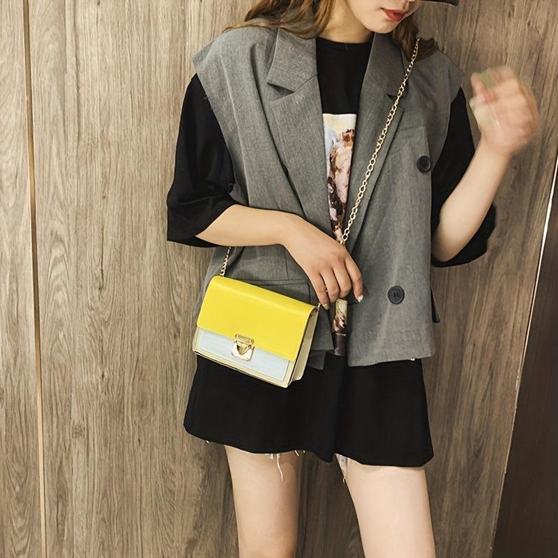 Mini Contrast Crossbody Bag Chain Shoulder Bag Faux Leather Square Purses