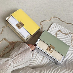 Mini Contrast Crossbody Bag Chain Shoulder Bag Faux Leather Square Purses