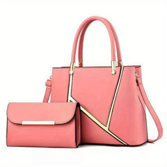 2Pcs Women's Satchel Handbag Set With Clutch Bag