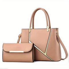 2Pcs Women's Satchel Handbag Set With Clutch Bag