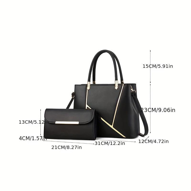 2Pcs Women's Satchel Handbag Set With Clutch Bag