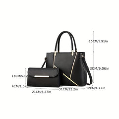2Pcs Women's Satchel Handbag Set With Clutch Bag