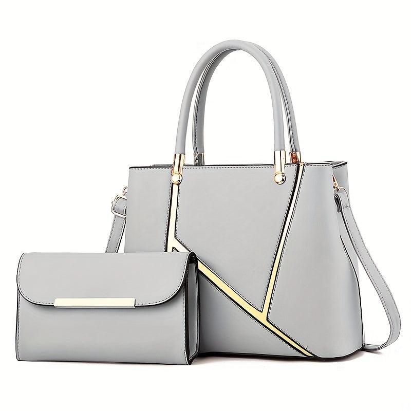 2Pcs Women's Satchel Handbag Set With Clutch Bag