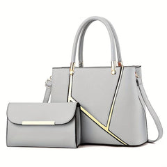2Pcs Women's Satchel Handbag Set With Clutch Bag