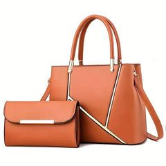 2Pcs Women's Satchel Handbag Set With Clutch Bag