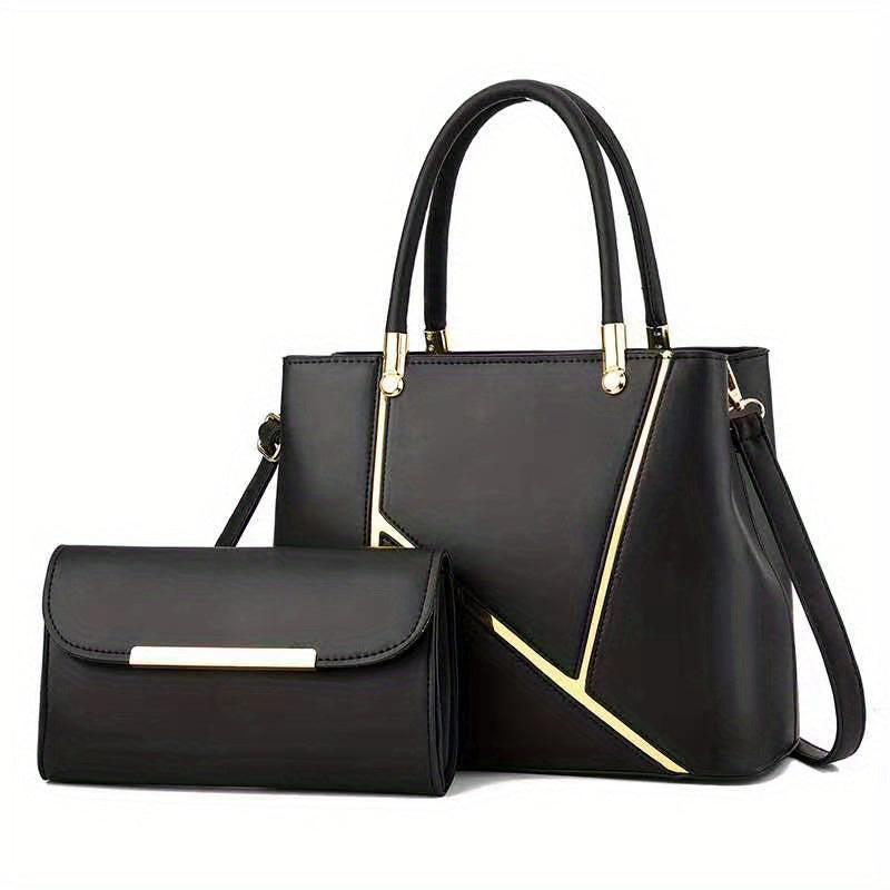 2Pcs Women's Satchel Handbag Set With Clutch Bag